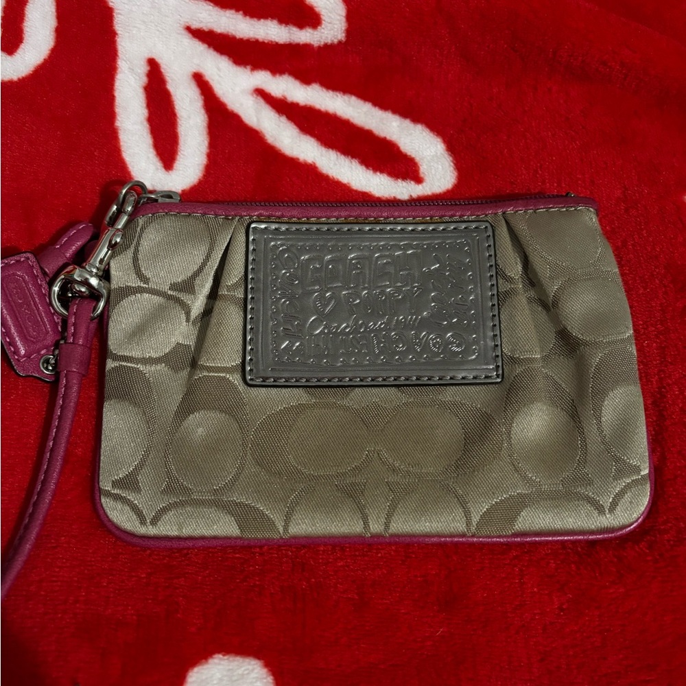 Coach Olive and Burgundy Wristlet